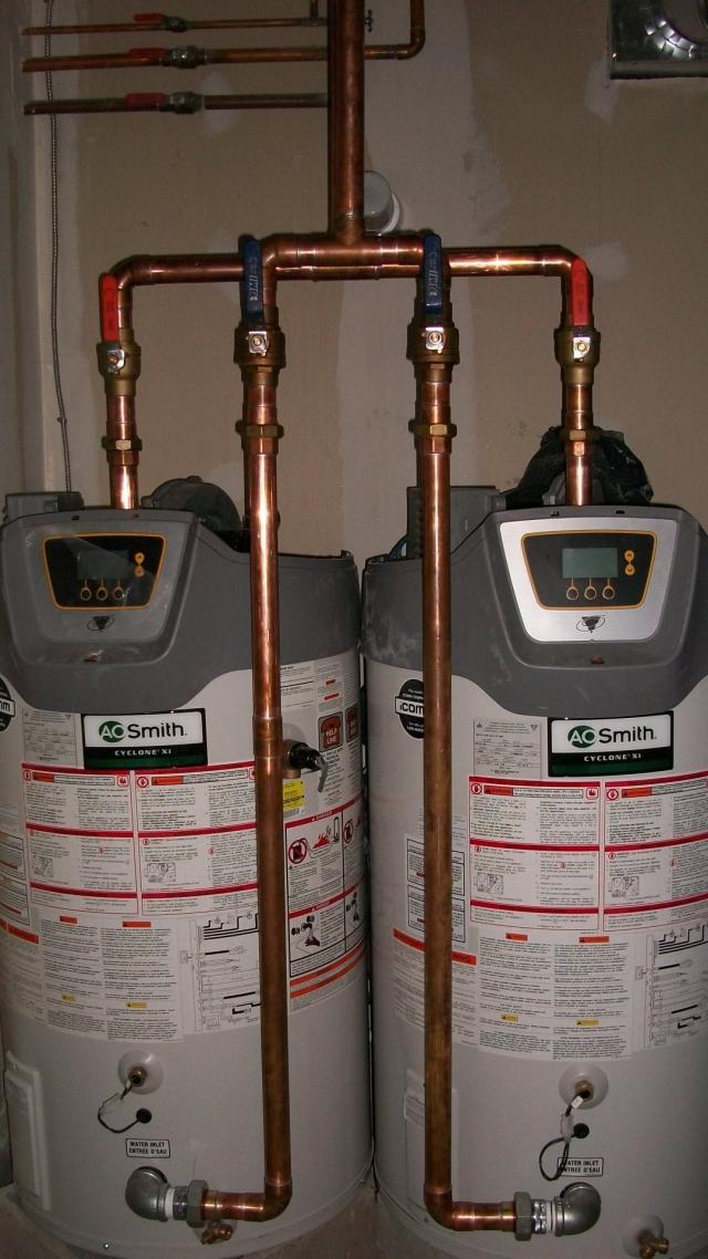 Gas fired water heaters installed in parallel